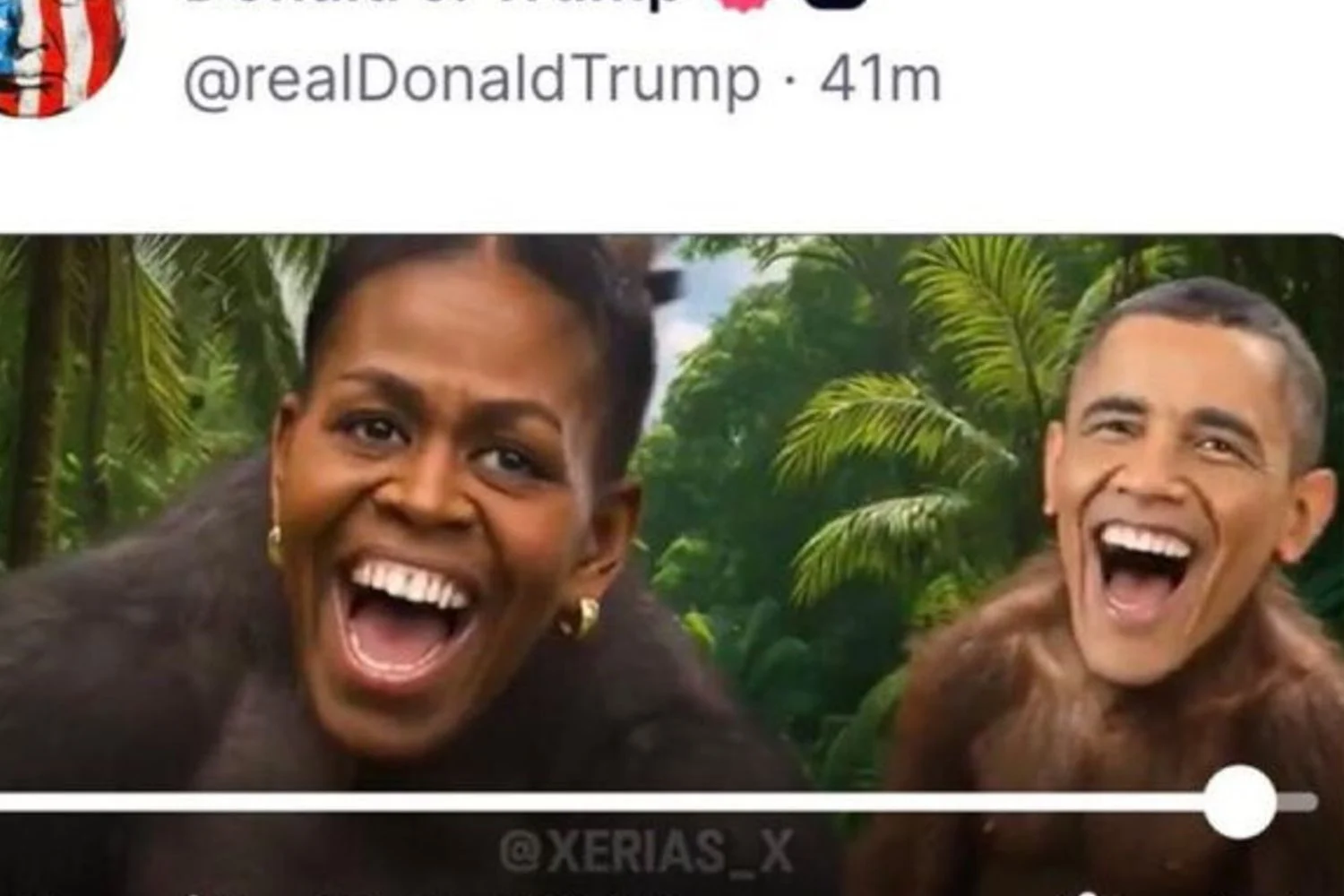Trump publica vídeo com rostos de Barack e Michelle Obama em corpos de macacos e provoca onda de críticas