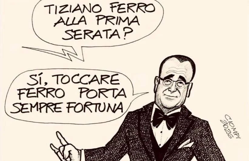 Sanremo 2026: Carlo Conti brinca com superstição após convite a Tiziano Ferro