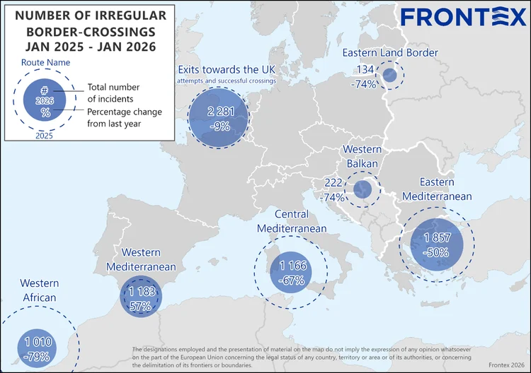 Frontex: maltempo reduz em 60% chegadas irregulares em janeiro, mas mortes no Mediterrâneo triplicam