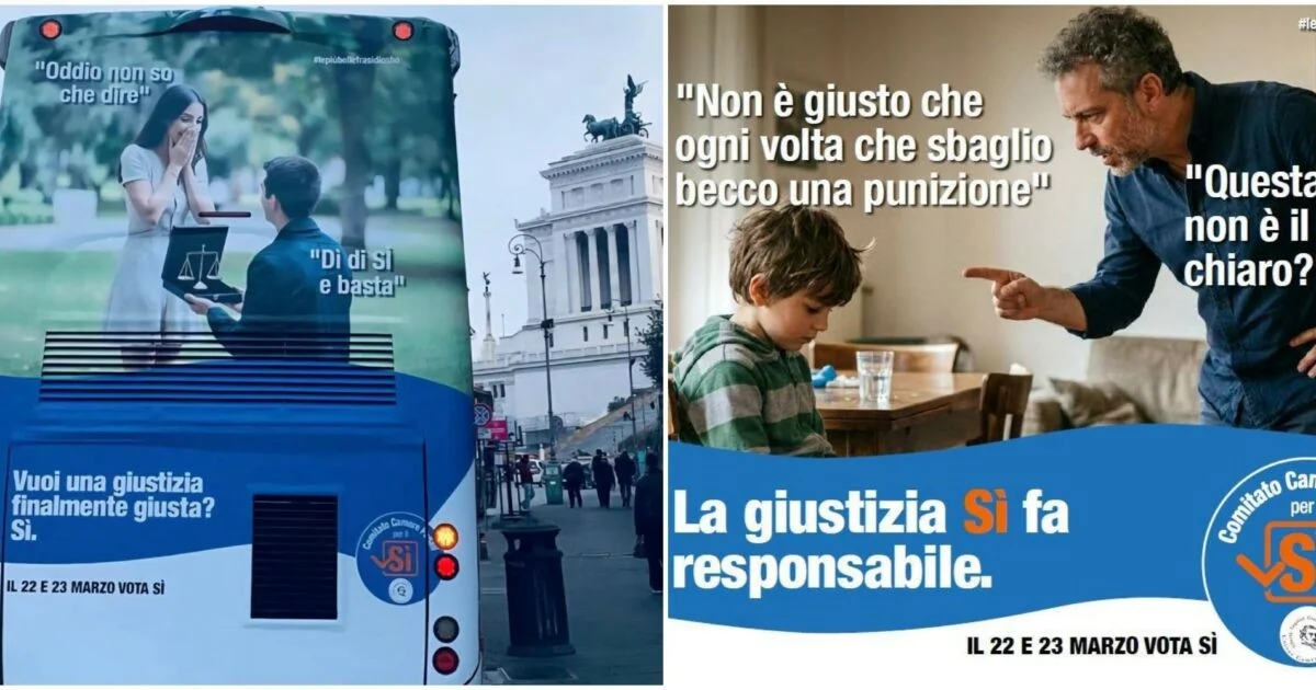 Os cartazes do Sì que misturam Beccaria, filhos e o CSM: campanha gera polêmica na reta do referendo