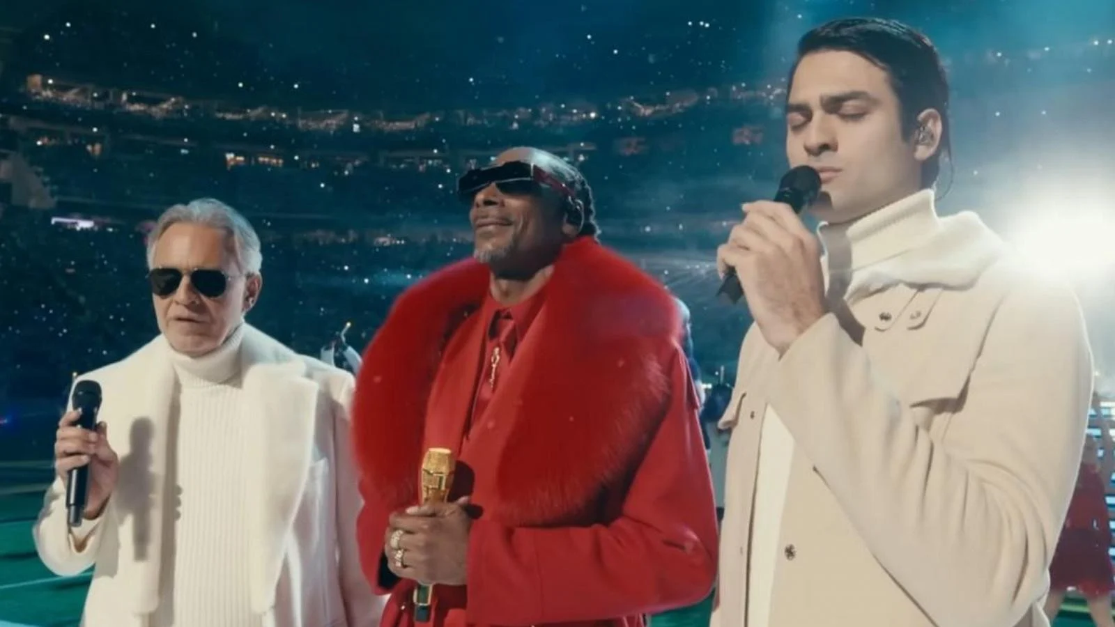 Andrea e Matteo Bocelli surpreendem com Snoop Dogg no Halftime Show do Netflix NFL Christmas Game Day