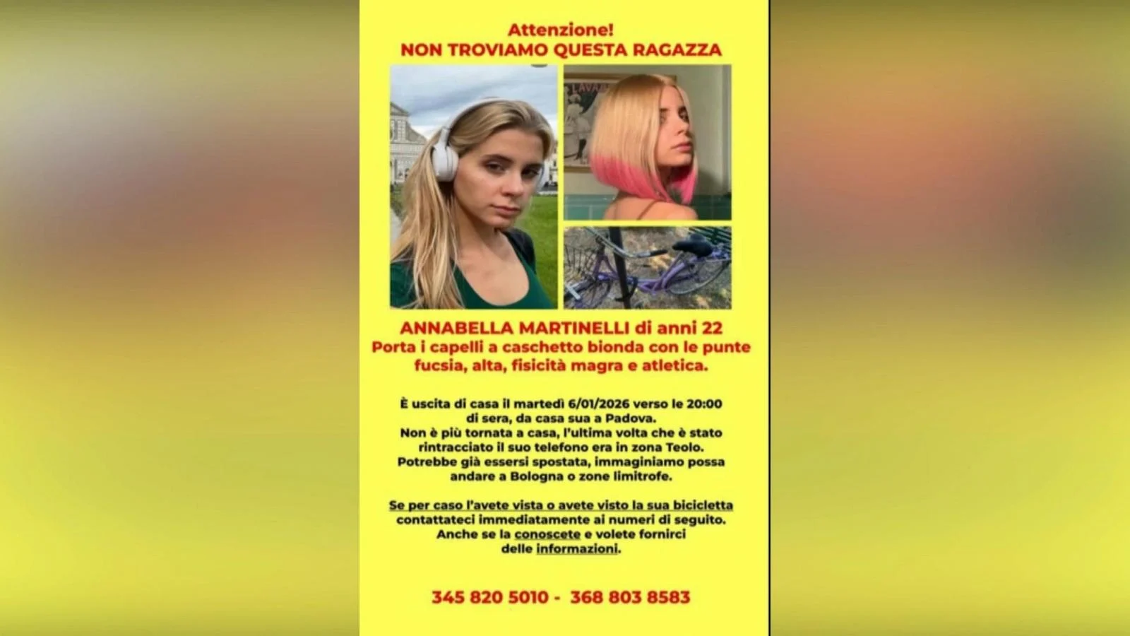 Quinto dia de buscas por Annabella Martinelli: operações seguem concentradas nos Colli Euganei