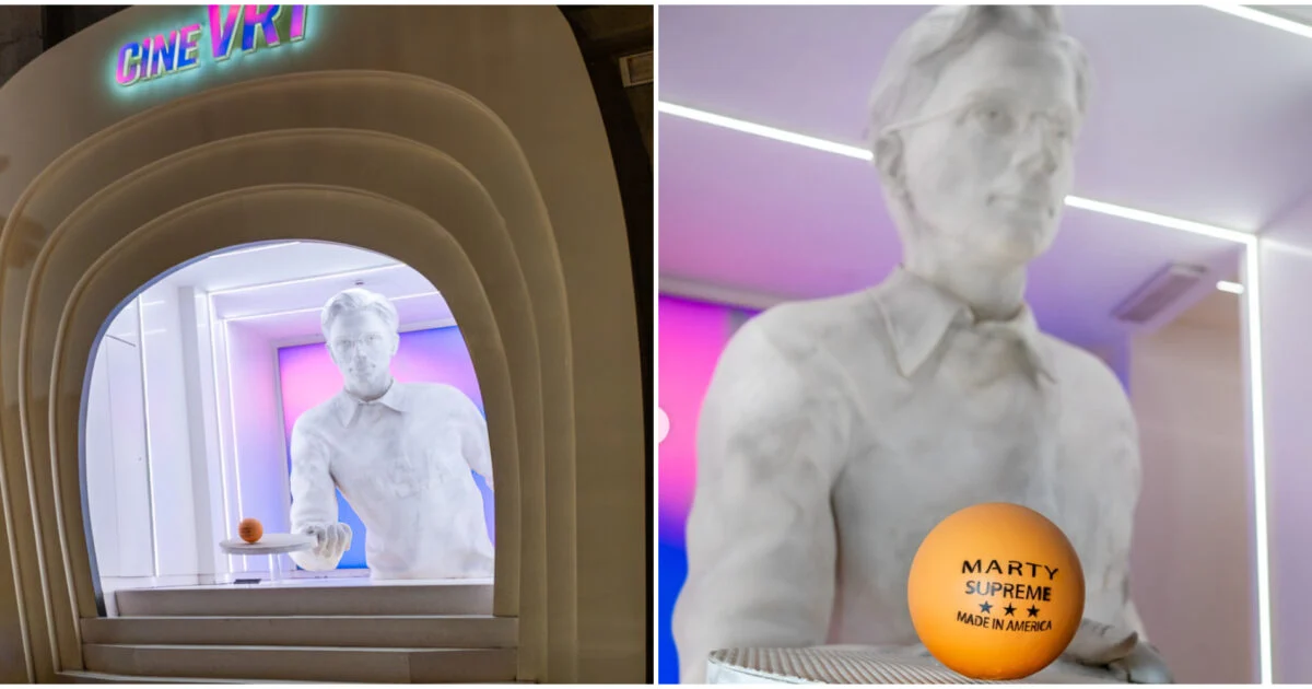 Estátua de Timothée Chalamet em 'Marty Supreme' de três metros chega ao Museo Nazionale del Cinema, em Turim