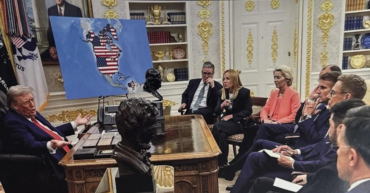 Trump e a 'Doutrina Donroe': mapa com Canadá, Groenlândia e Venezuela sob bandeira dos EUA sacode tabuleiro geopolítico