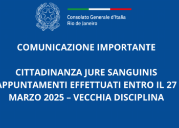 Consulado Italiano no Rio de Janeiro divulga novas regras para agendamentos de cidadania por descendência